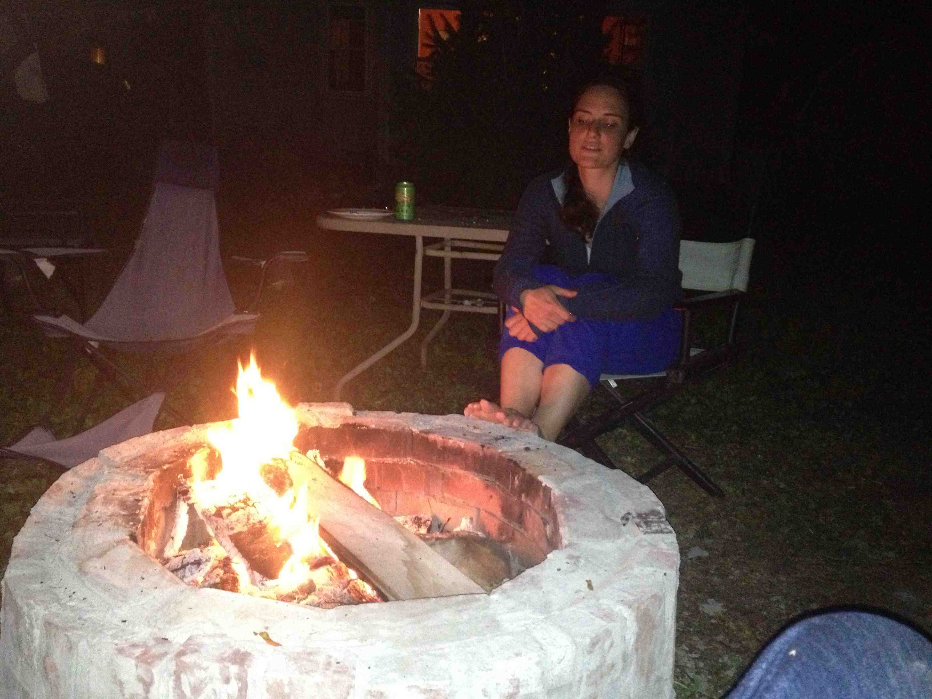 Kate tests the fire pit